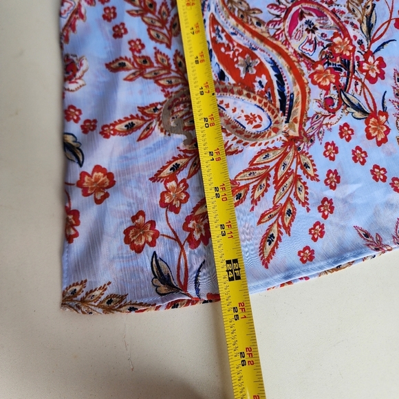Zac & Rachel Light Blue Red Paisley Top  V-Neck Tunic Blouse Satin Bell Flare M - Picture 8 of 11